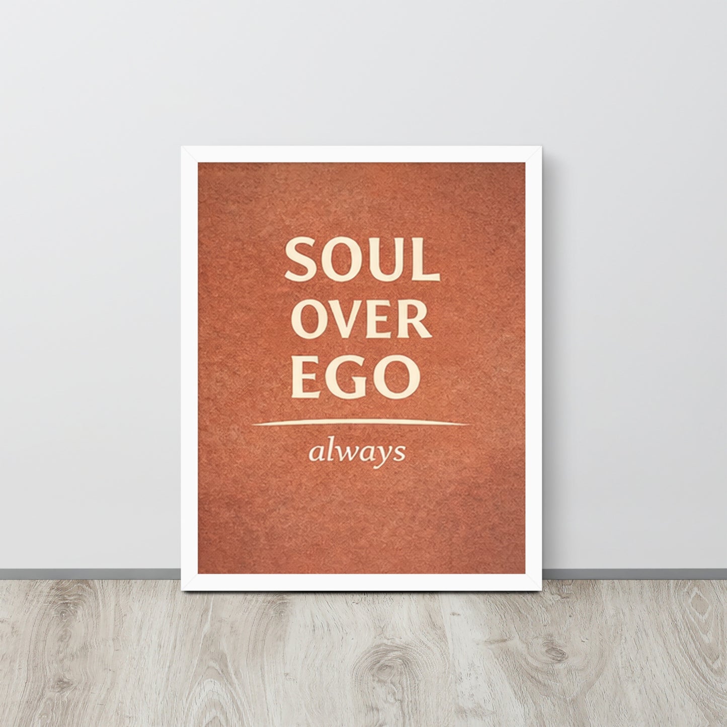 White Soul Over Ego Spiritual Wall Art Framed Poster framed spiritual wall art for mindful home decor