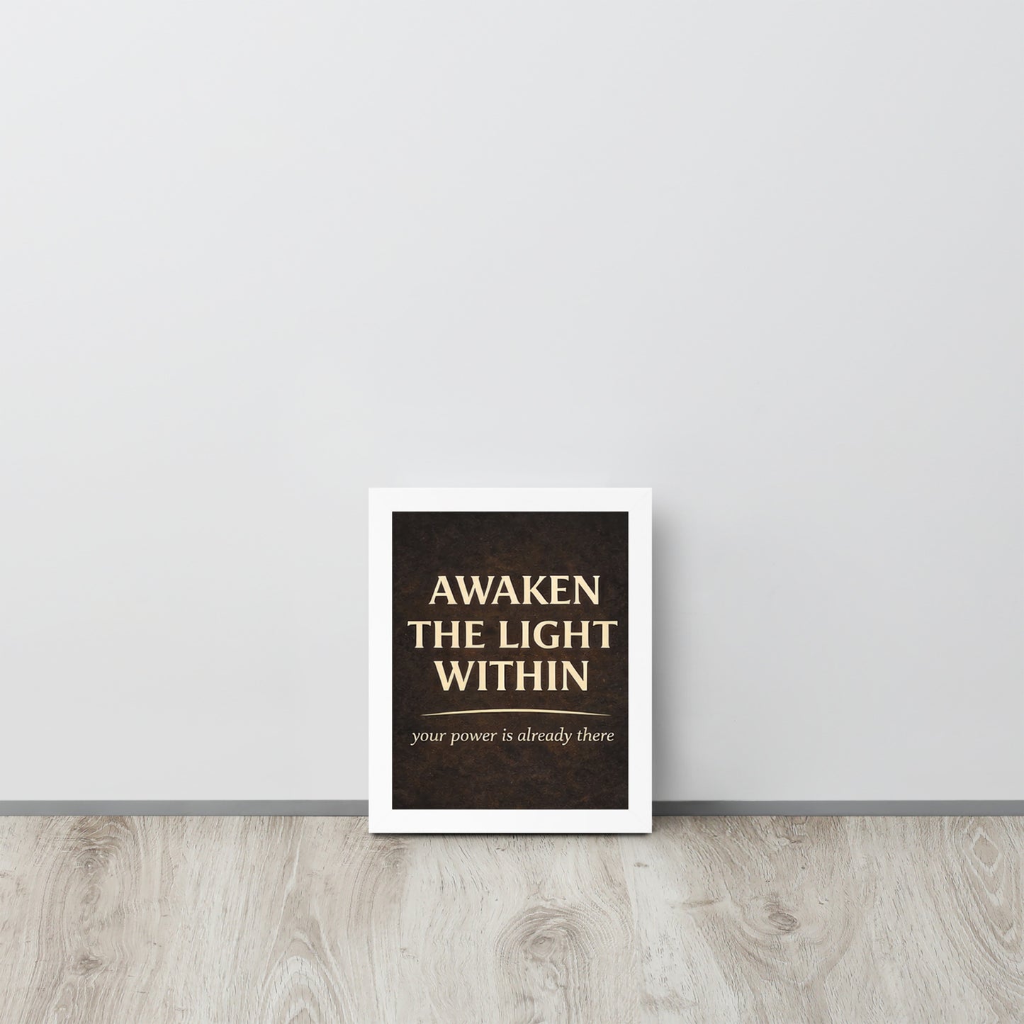 White Awaken the Light Within Spiritual Wall Art Framed Poster framed spiritual wall art for mindful home decor