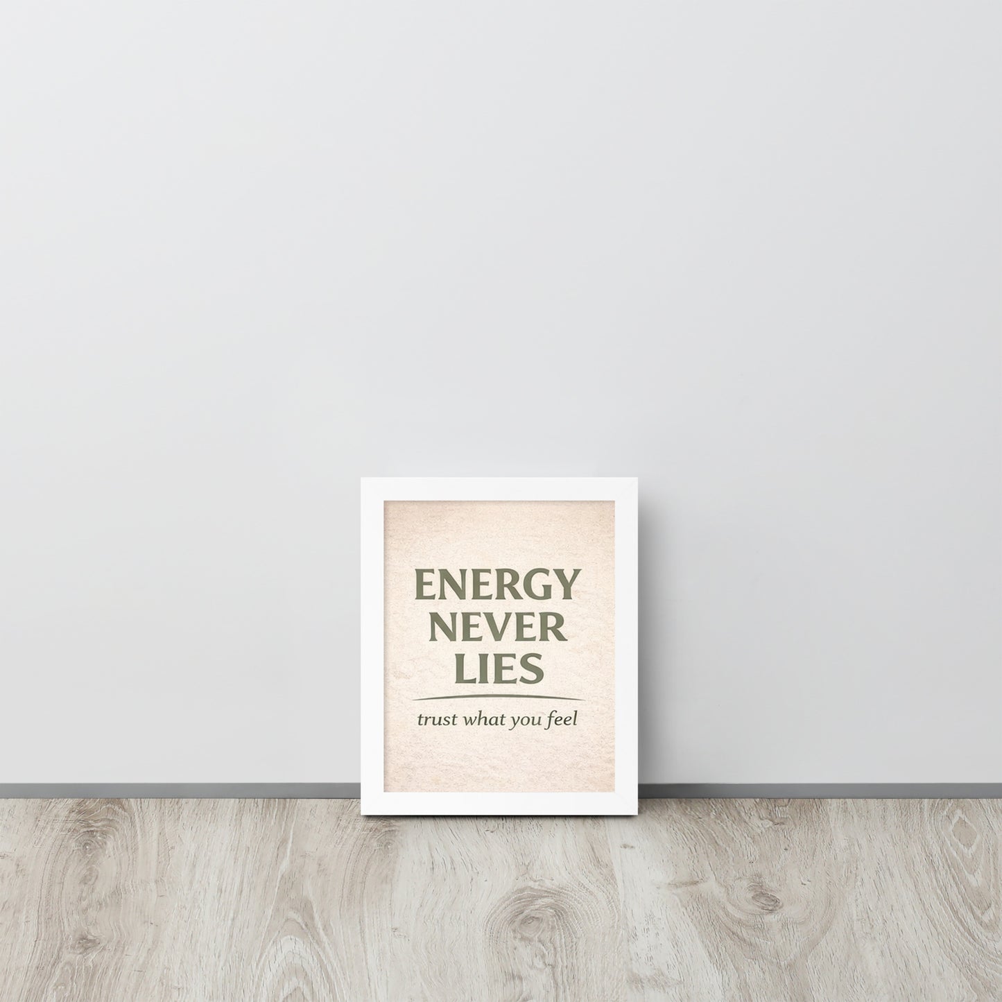White Energy Never Lies Spiritual Wall Art Framed Poster framed spiritual wall art for mindful home decor