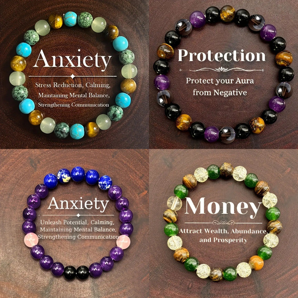 Natural Amethyst Tiger Eye Turquoise Bracelet Energy Bracelet spiritual accessory for grounding and intentional energy