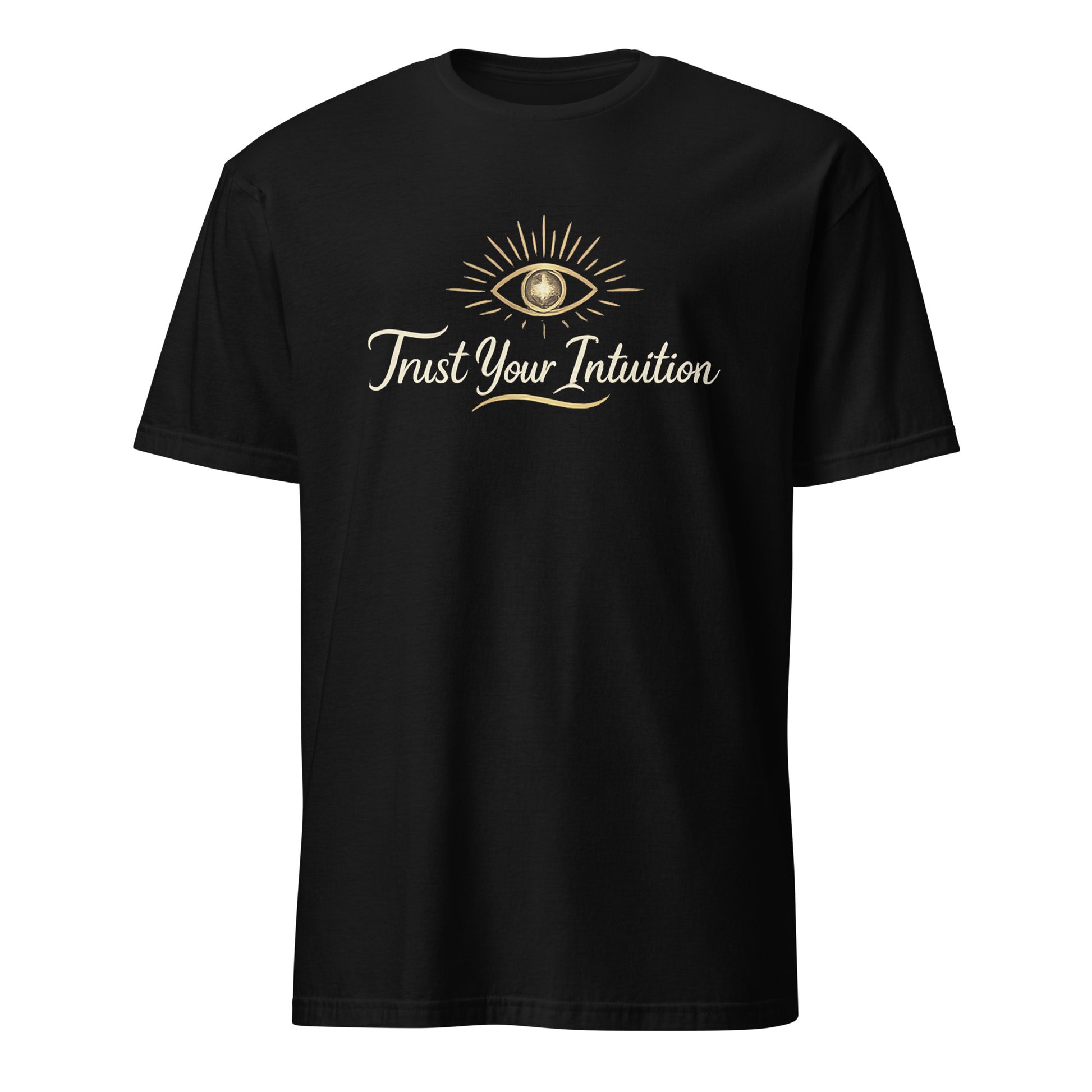 Front view of Black Trust Your Intuition Spiritual Tee by Enlight Me Center