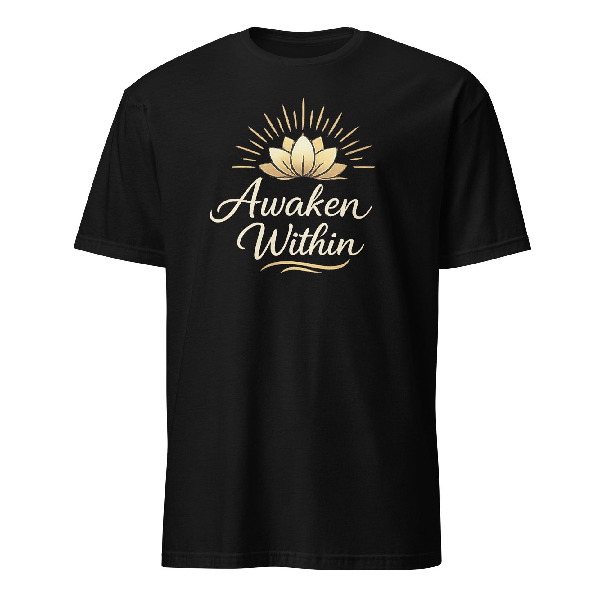 Front view of Black Awaken Within Spiritual Tee by Enlight Me Center