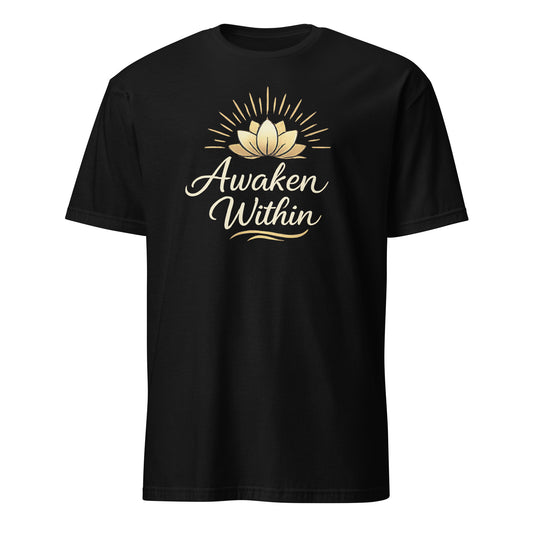 Front view of Black Awaken Within Spiritual Tee by Enlight Me Center