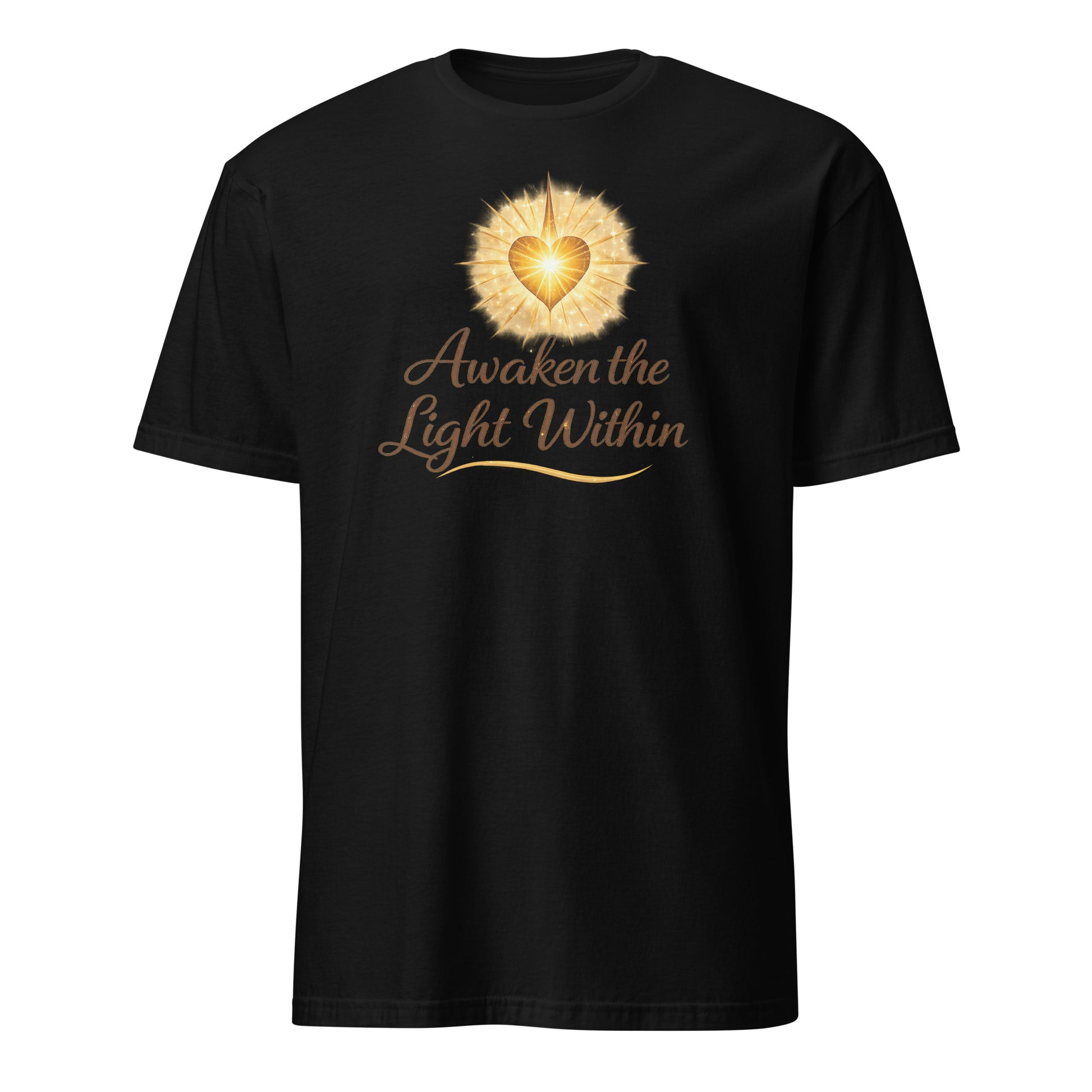 Black Awaken the Light Within Spiritual Wellness Unisex T-Shirt — front view | EnlightMeCenter