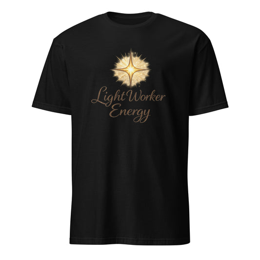 Front view of Black Light Worker Energy Spiritual Tee by Enlight Me Center