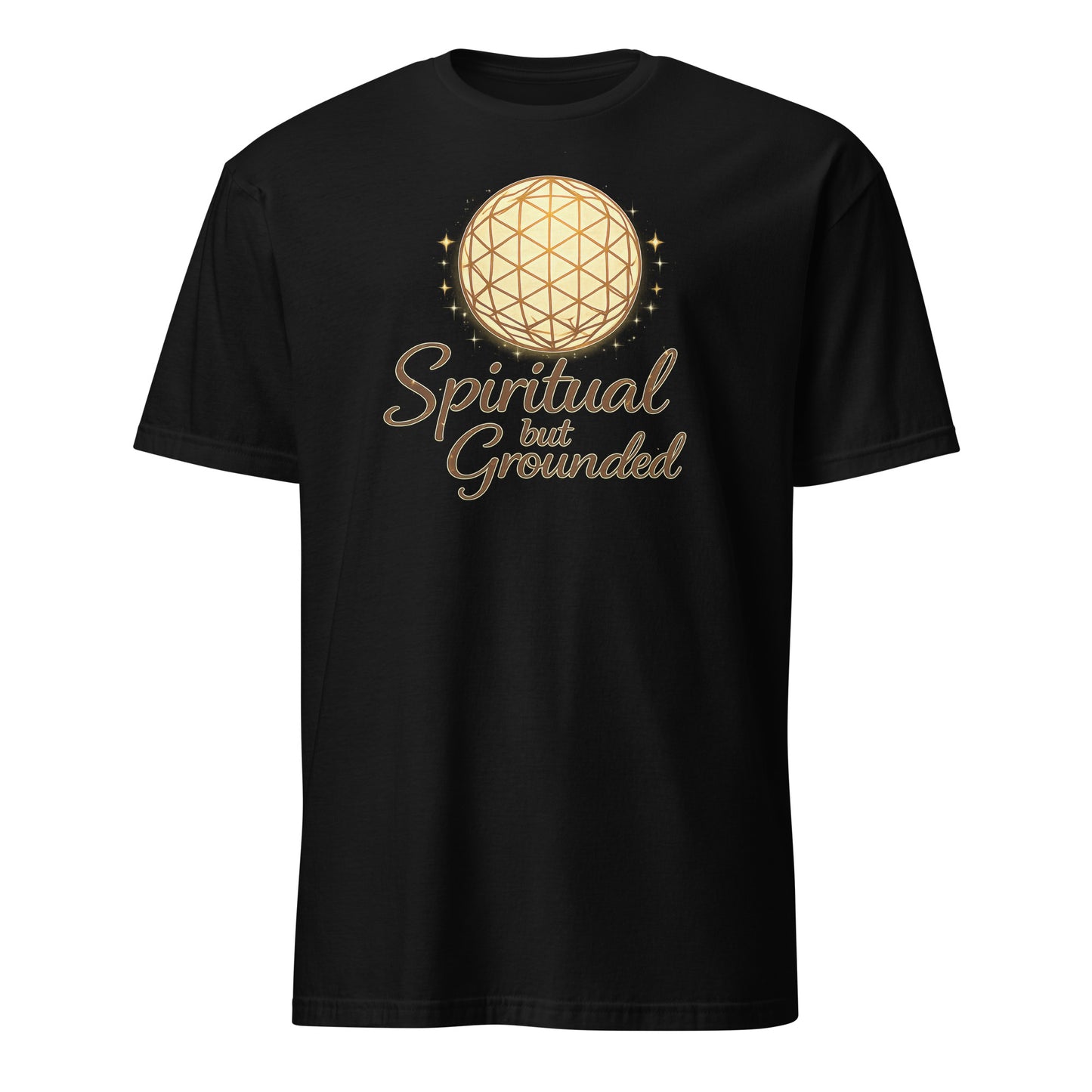 Front view of Black Spiritual But Grounded Spiritual Tee by Enlight Me Center