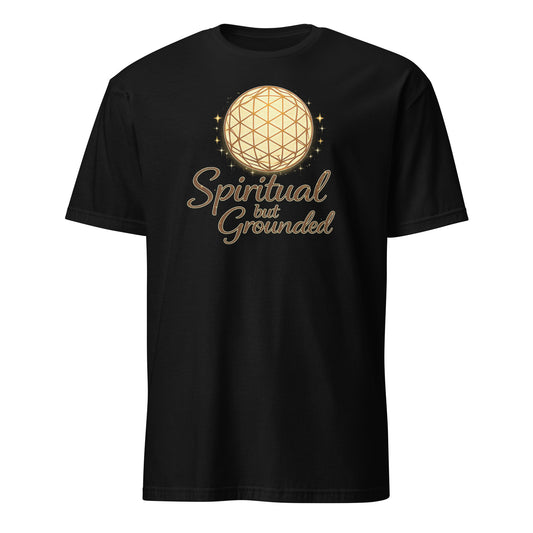 Front view of Black Spiritual But Grounded Spiritual Tee by Enlight Me Center
