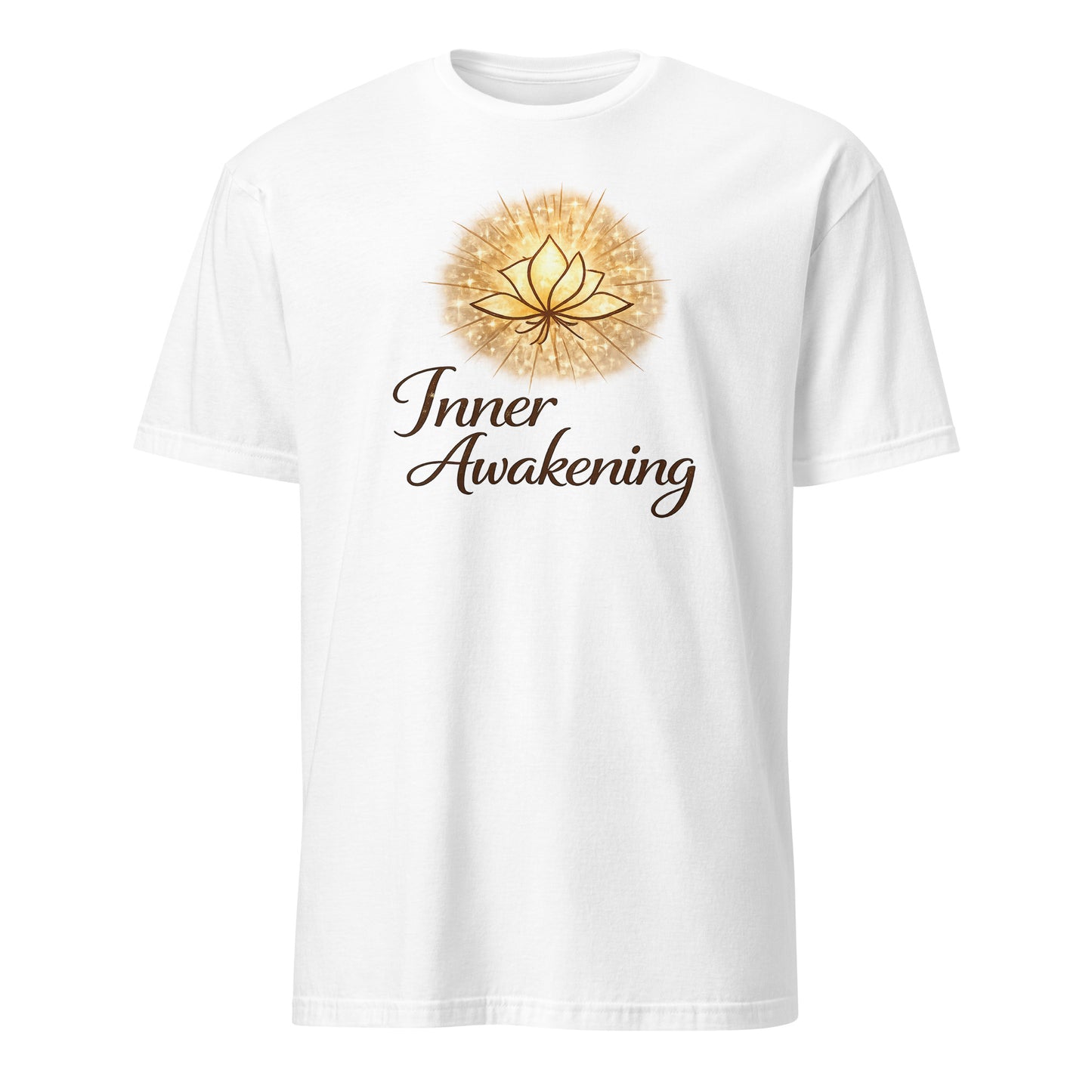 Front view of White Inner Awakening Spiritual Tee by Enlight Me Center