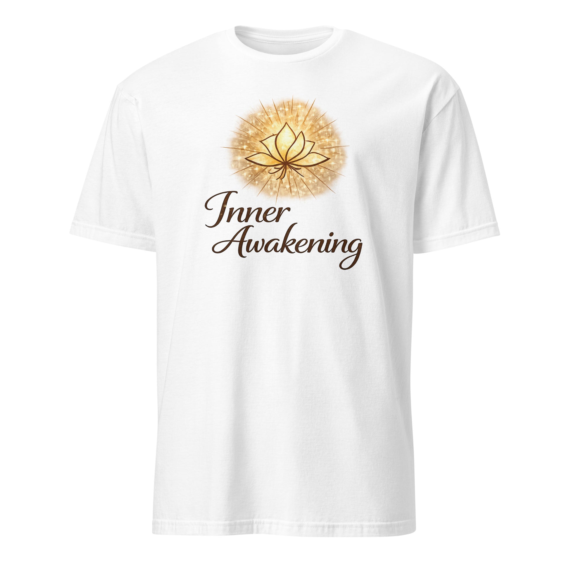 Front view of White Inner Awakening Spiritual Tee by Enlight Me Center