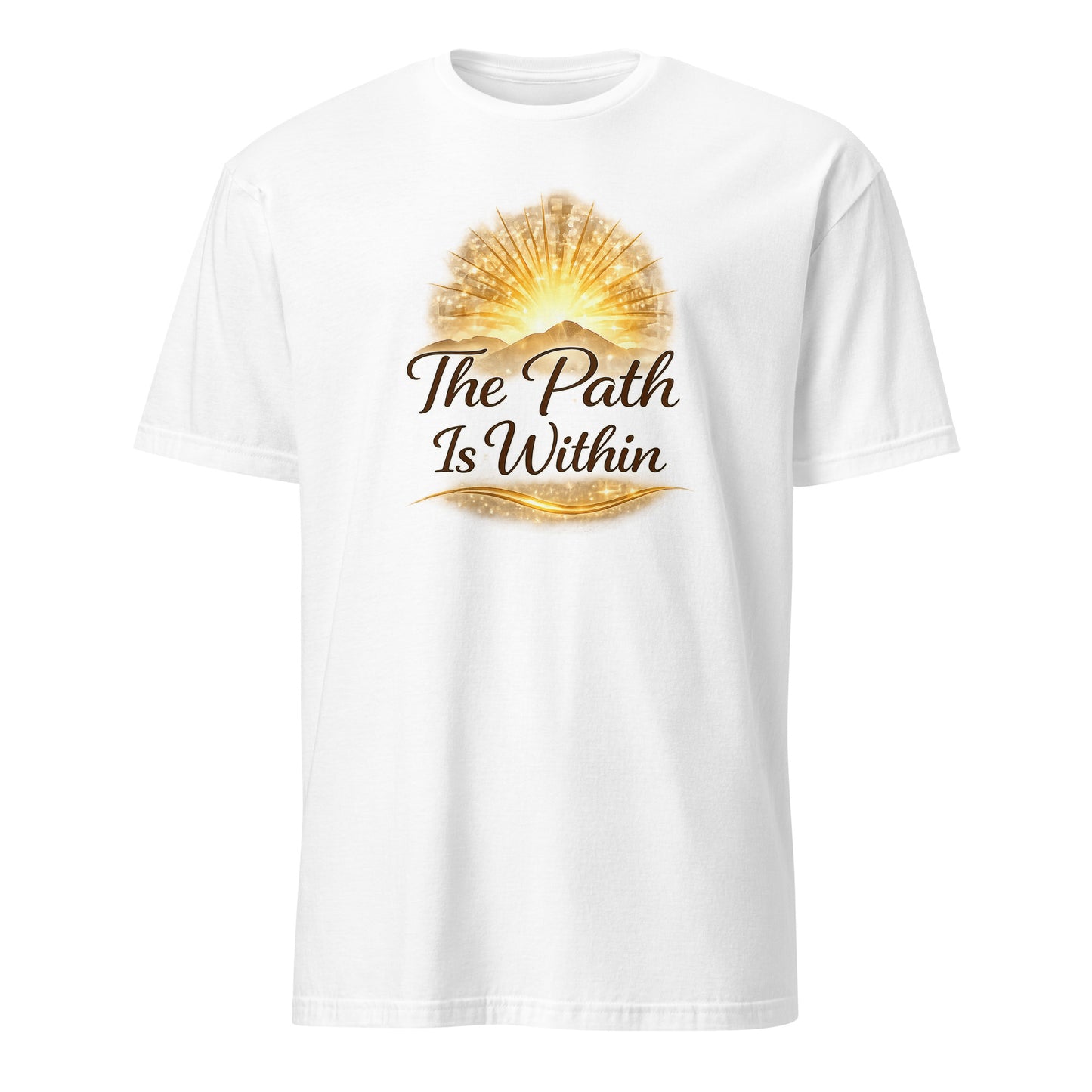 Front view of White The Path is Within Spiritual Tee by Enlight Me Center