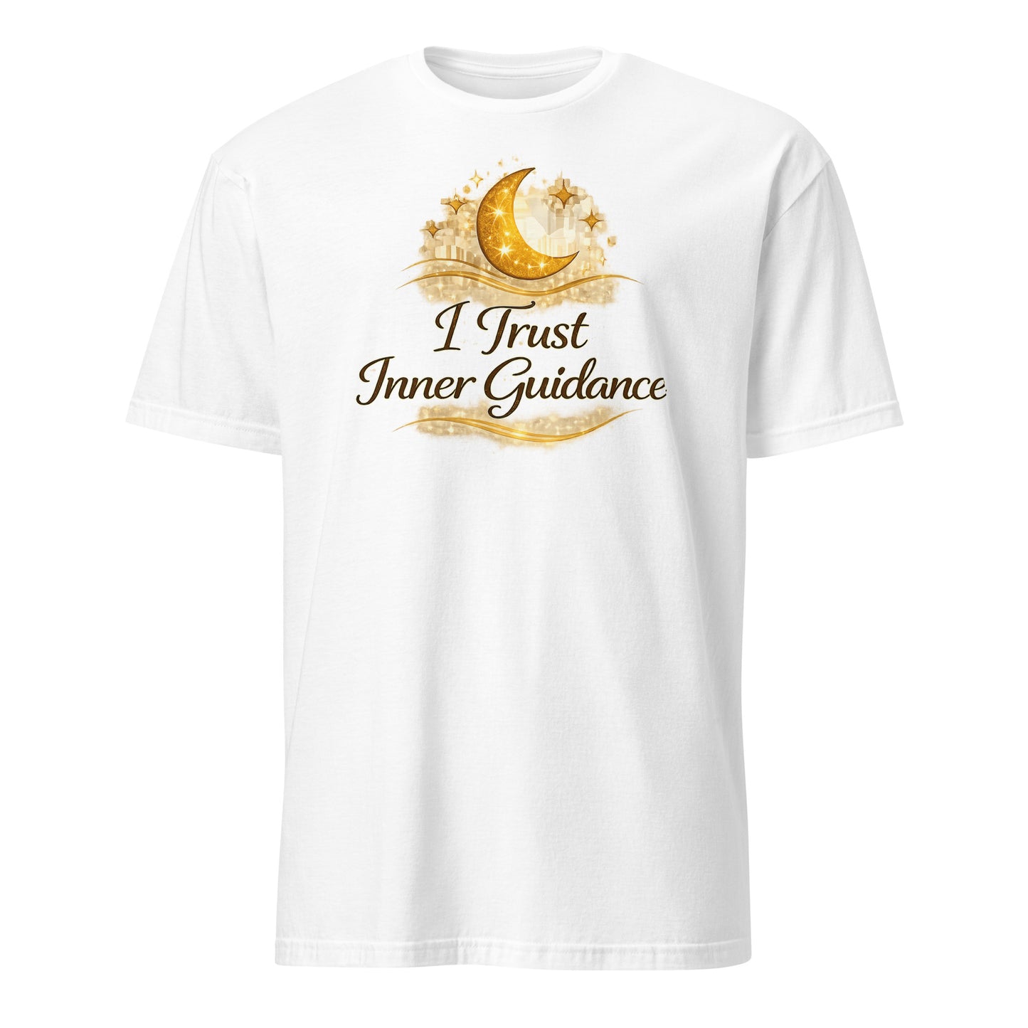 Front view of White I Trust Inner Guidance Spiritual Tee by Enlight Me Center