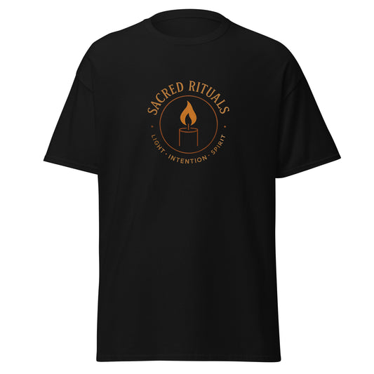 Front view of Black Sacred Rituals Spiritual Wellness Spiritual Tee by Enlight Me Center