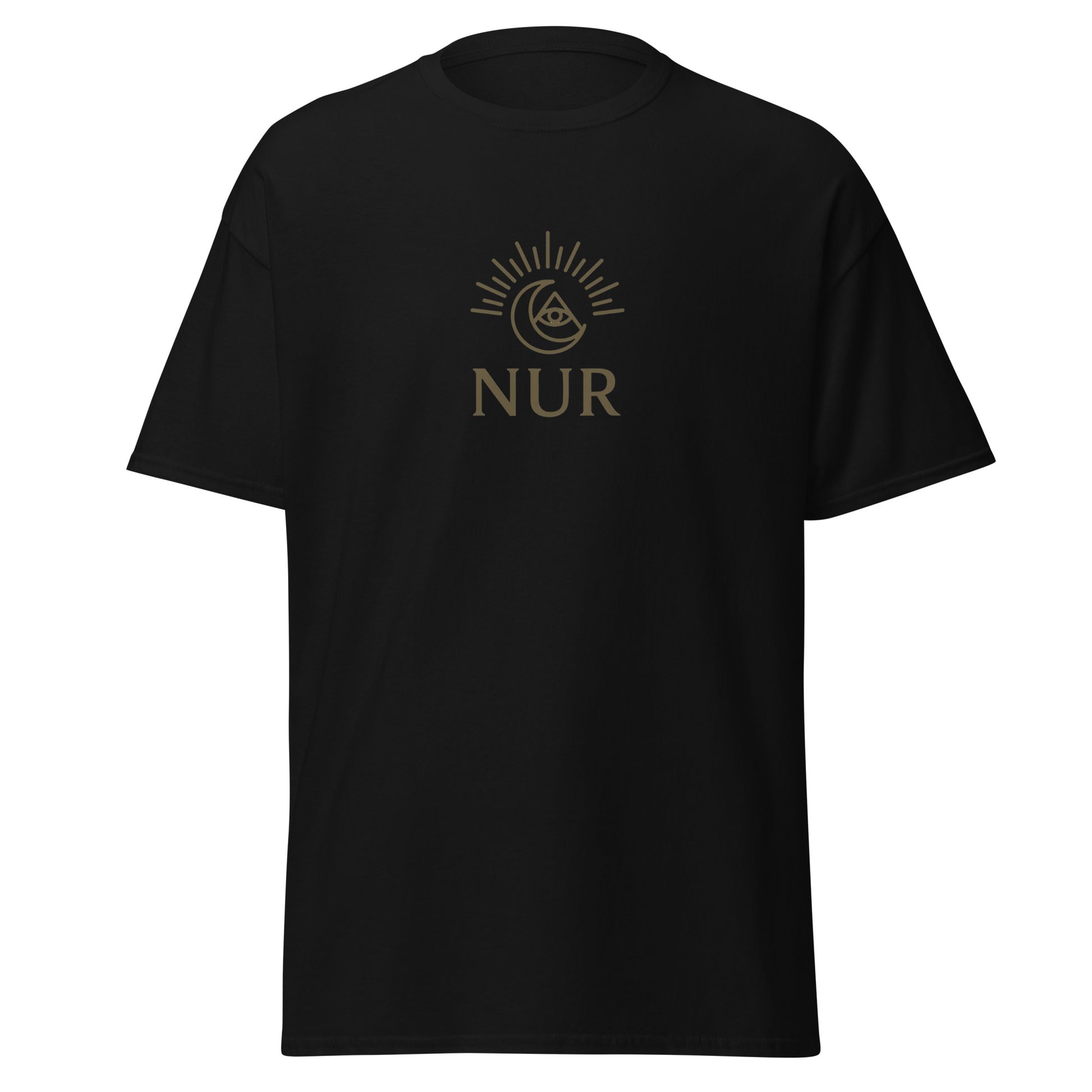 Front view of Black NUR Spiritual Tee by Enlight Me Center