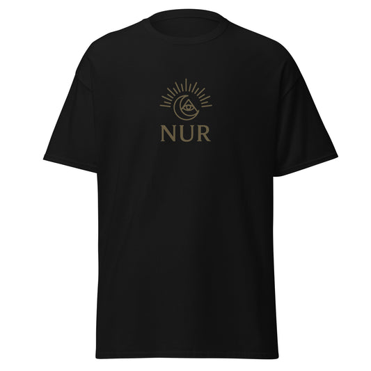 Front view of Black NUR Spiritual Tee by Enlight Me Center