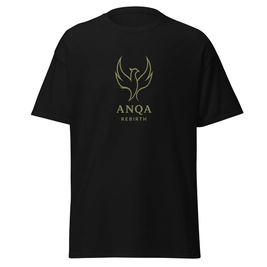 Front view of Black ANQA Rebirth Spiritual Tee by Enlight Me Center