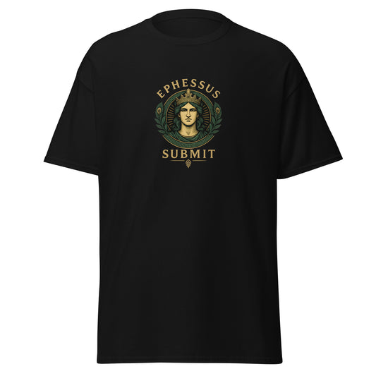 Front view of Black Ephessus Hera The Sovereign Queen Divine Feminine Classic Tee by Enlight Me Center