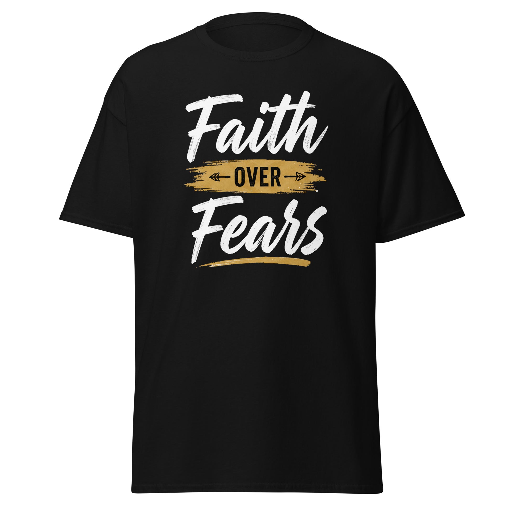 Front view of Black Faith Over Fears Spiritual Quote Tee by Enlight Me Center