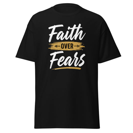 Front view of Black Faith Over Fears Spiritual Quote Tee by Enlight Me Center
