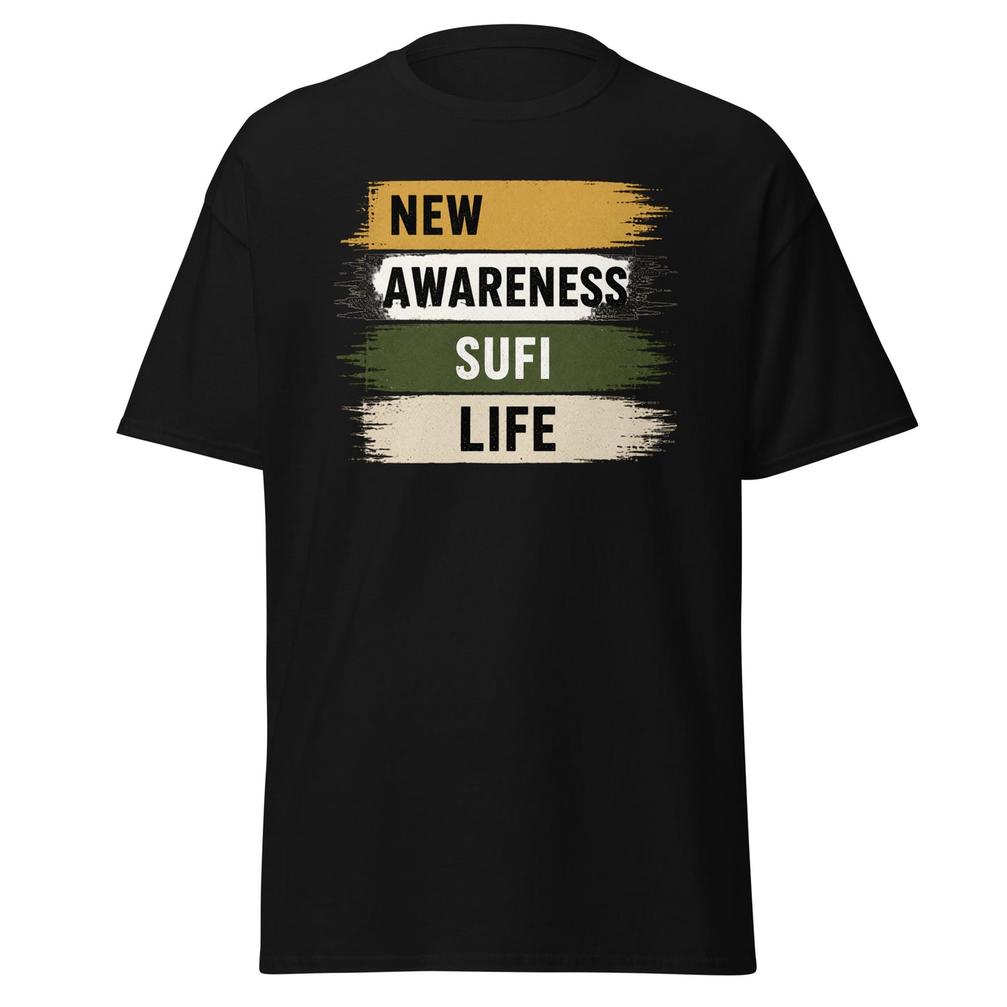 Front view of Black New Awareness Sufi Life Spiritual Quote Tee by Enlight Me Center