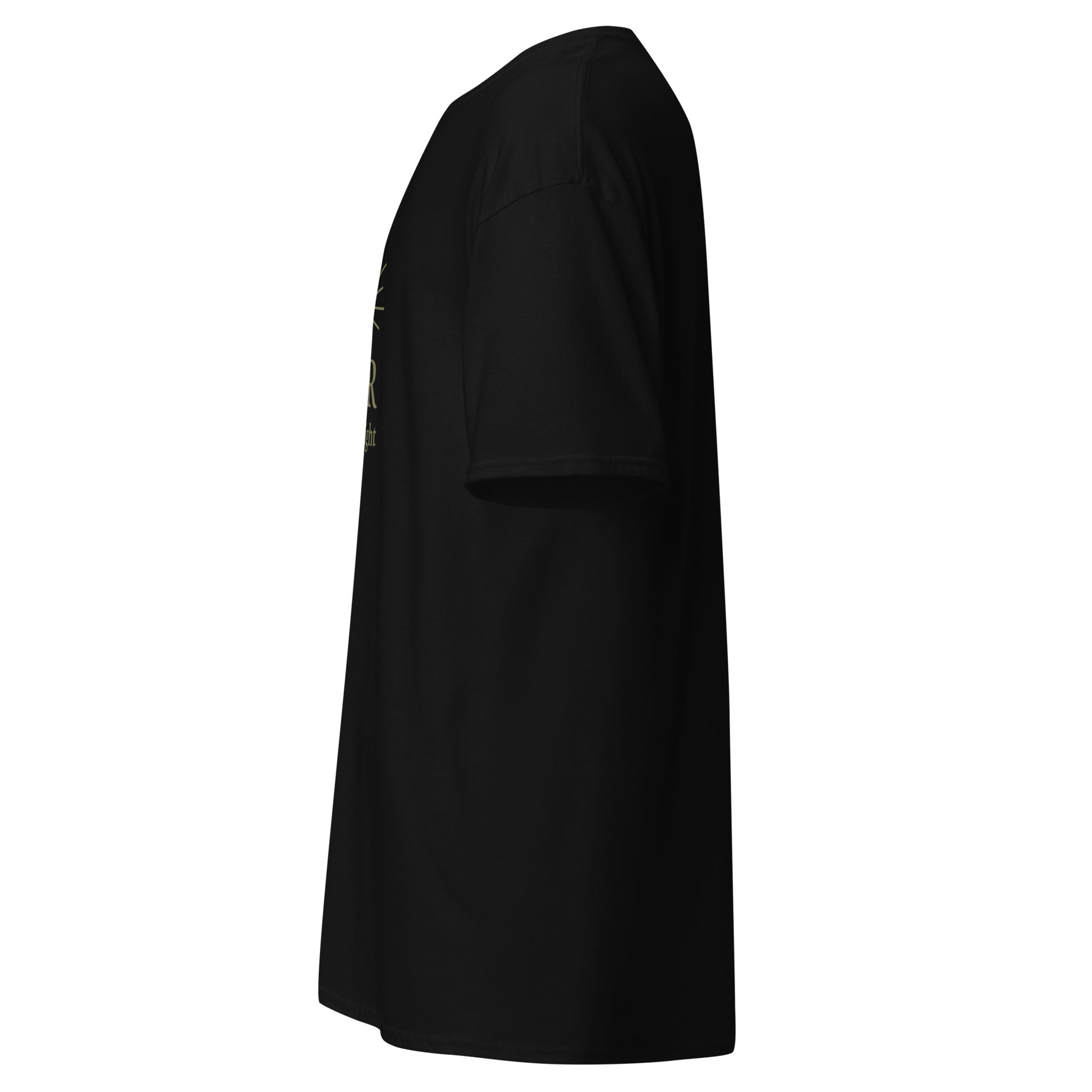Side view of Black NUR Divine Light Spiritual Tee by Enlight Me Center