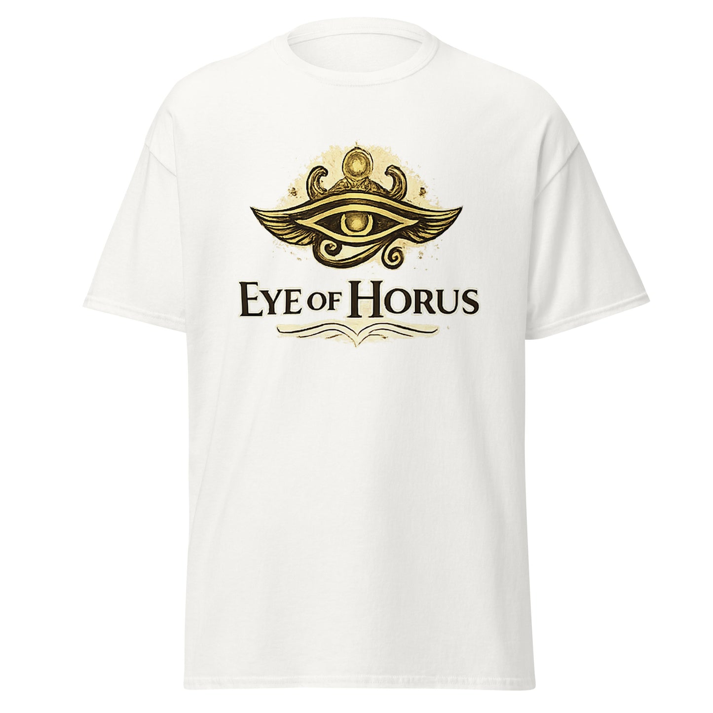 Front view of White Eye of Horus Spiritual Tee by Enlight Me Center
