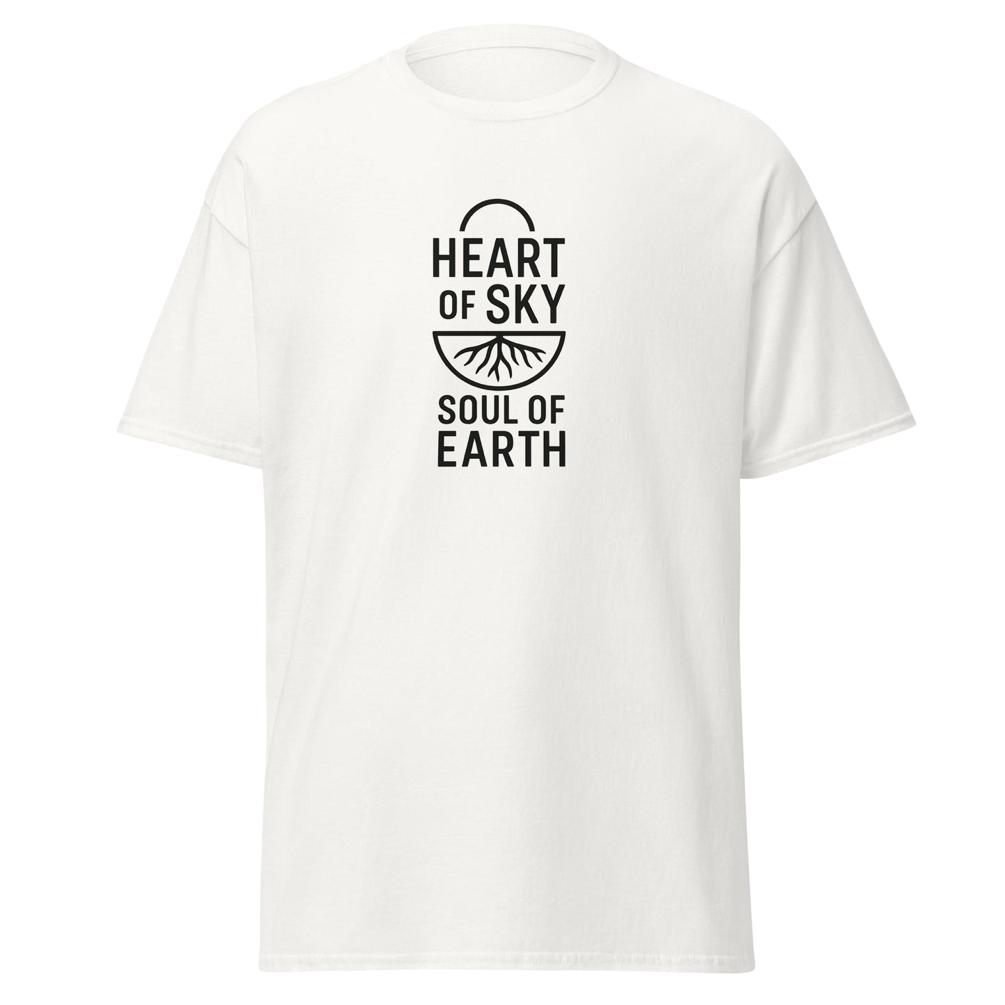 Front view of White Heart of Sky Spiritual Tee by Enlight Me Center