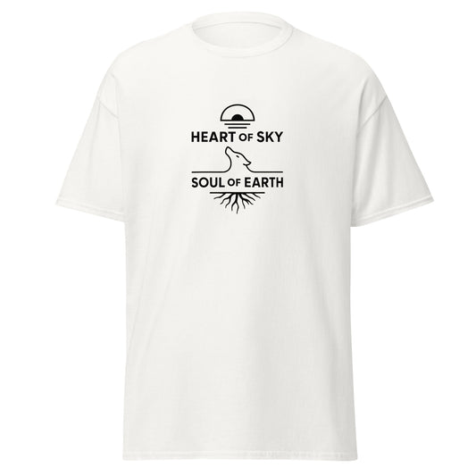 Front view of White Heart of Sky Soul of Earth Spiritual Tee by Enlight Me Center
