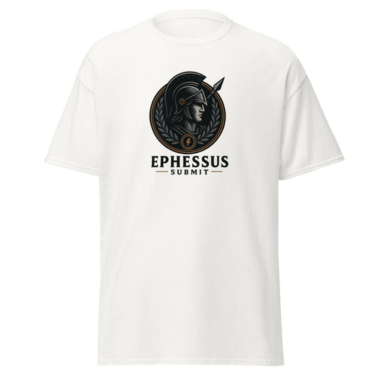 Front view of White Ephessus Athena Eternal Warrior Divine Feminine Classic Tee by Enlight Me Center