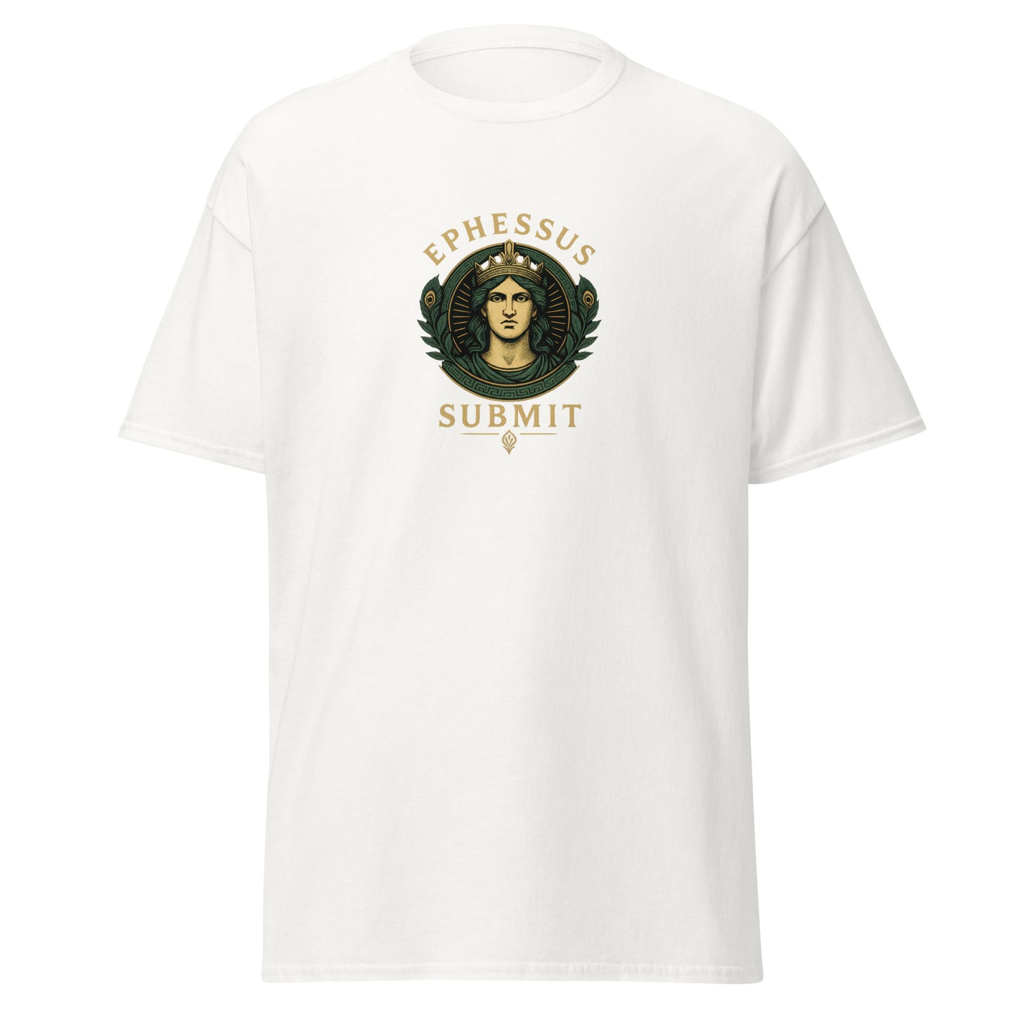 Front view of White Ephessus Hera The Sovereign Queen Divine Feminine Classic Tee by Enlight Me Center
