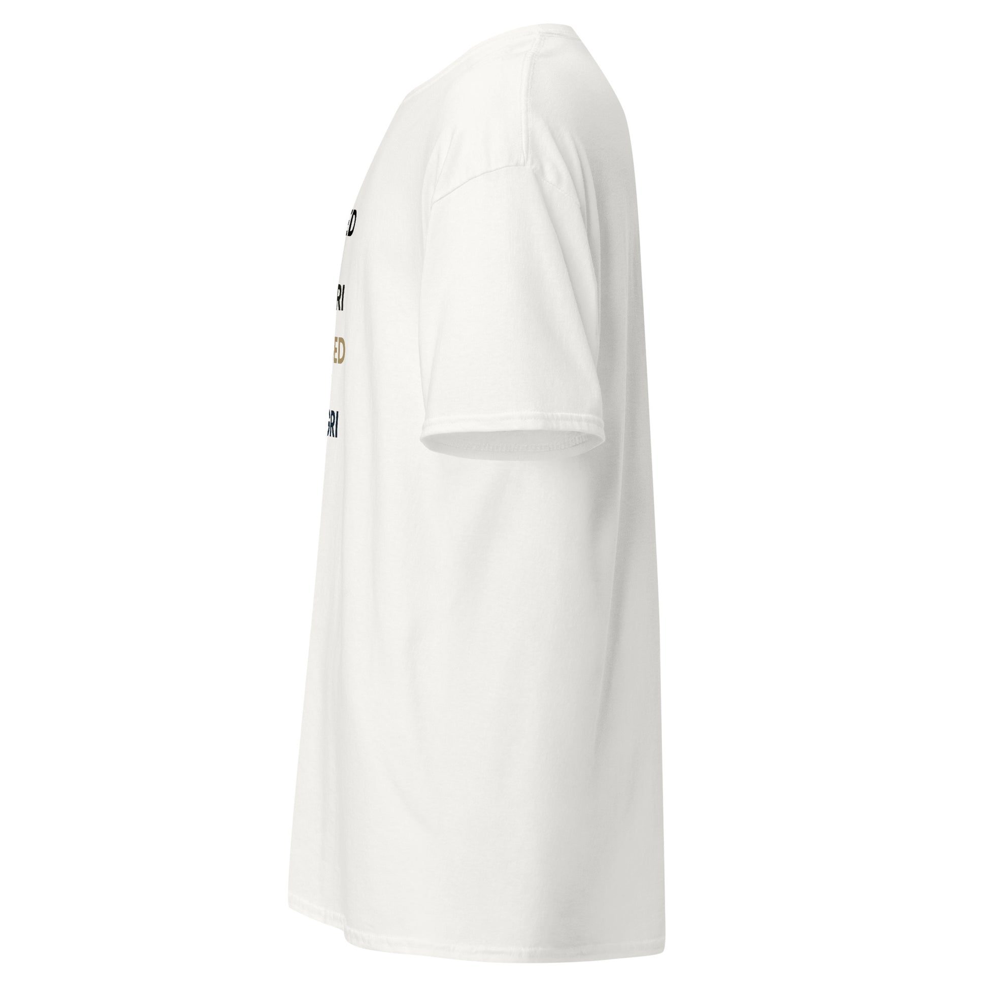 Side view of White Blessed by Tengri Ancestral Spirit Spiritual Tee by Enlight Me Center