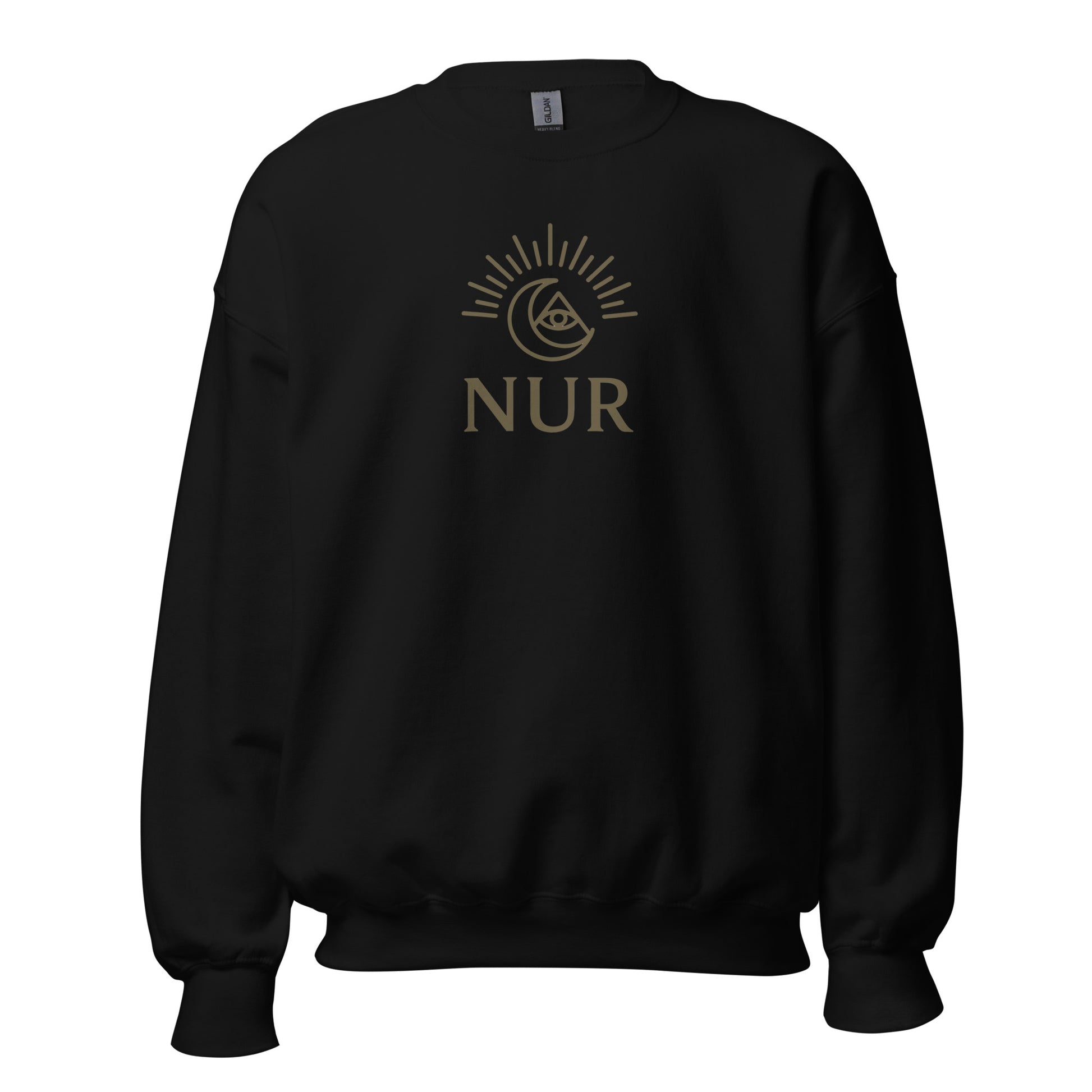 Front view of Black NUR Spiritual Sweatshirt by Enlight Me Center