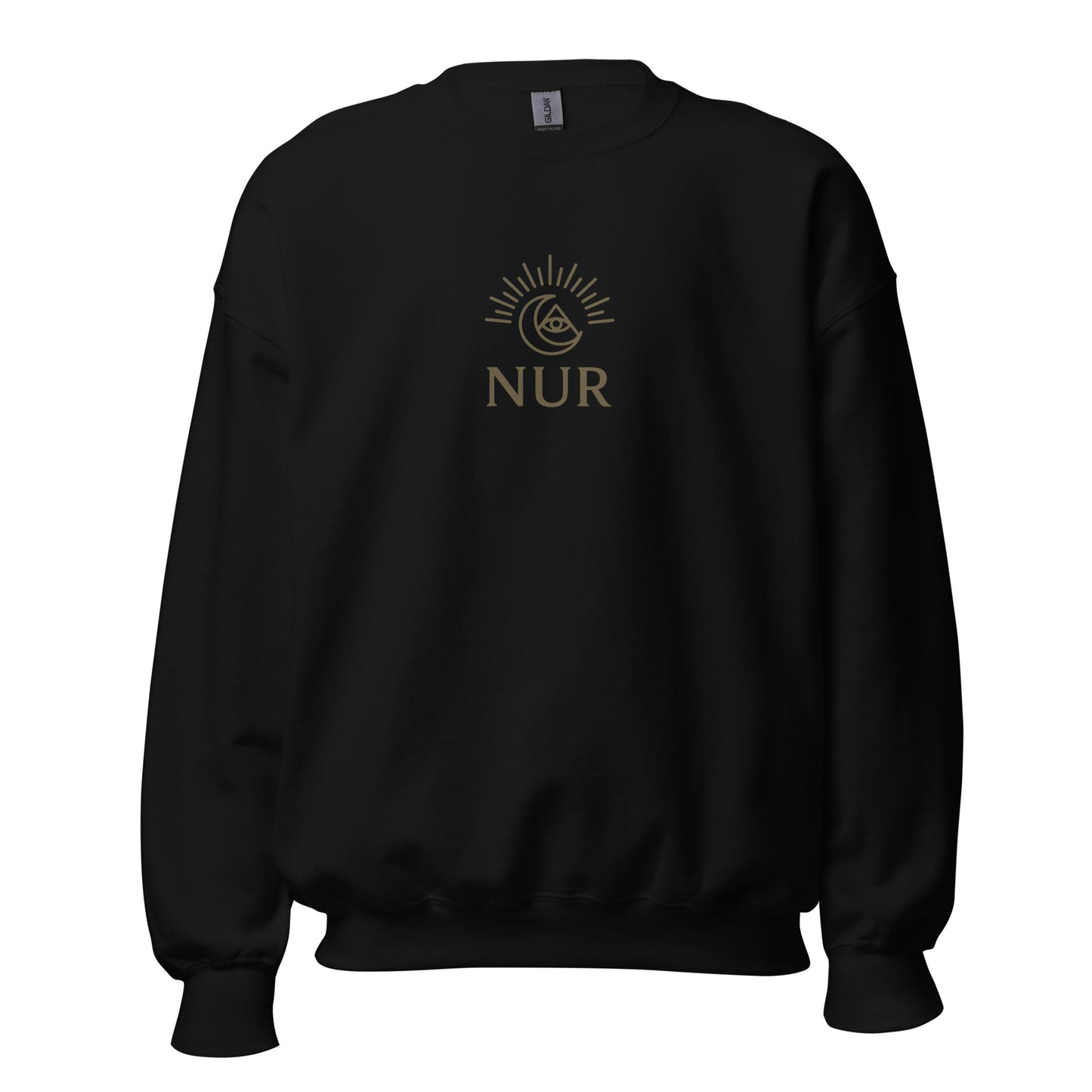 Front view of Black NUR Spiritual Sweatshirt by Enlight Me Center