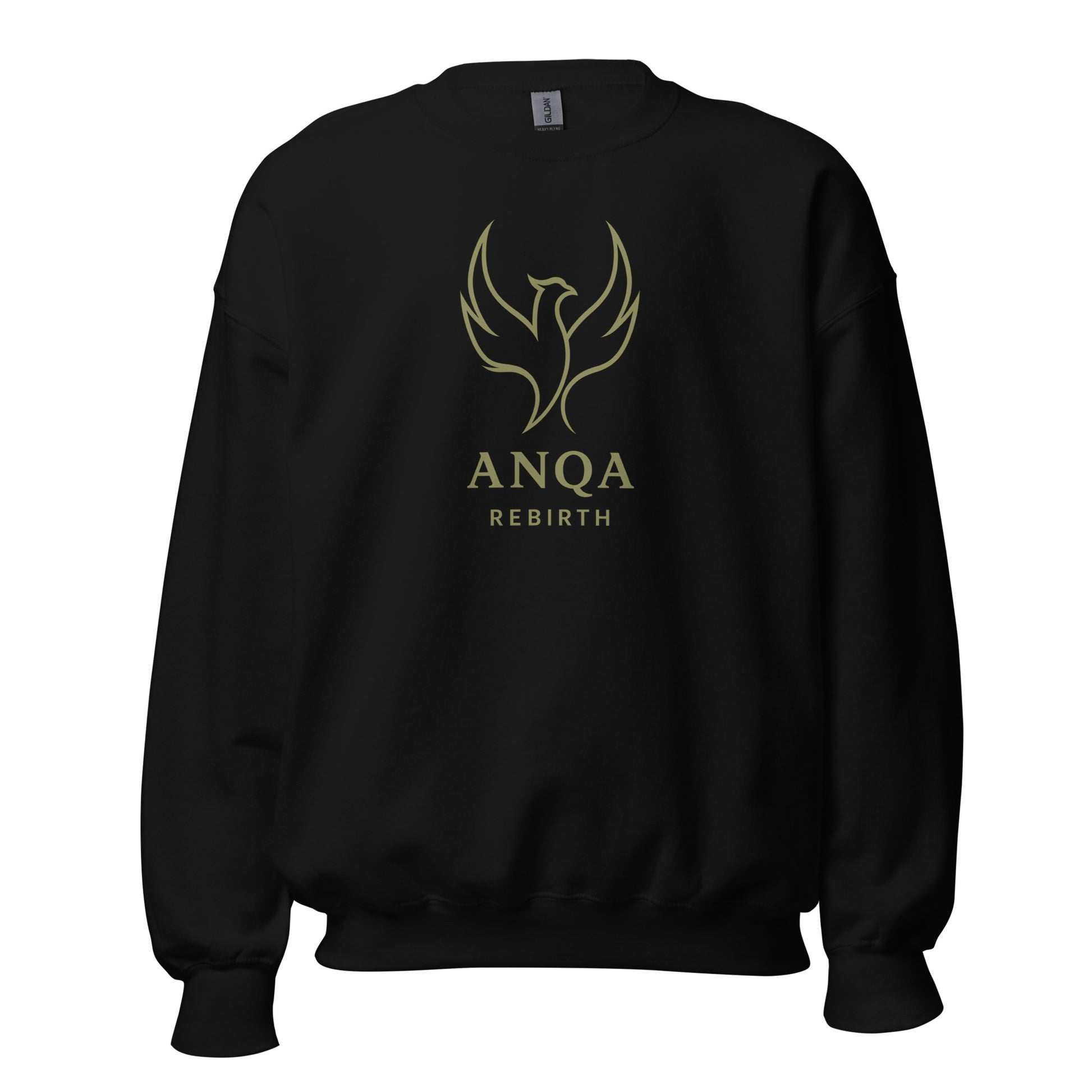 Front view of Black ANQA Rebirth Spiritual Sweatshirt by Enlight Me Center