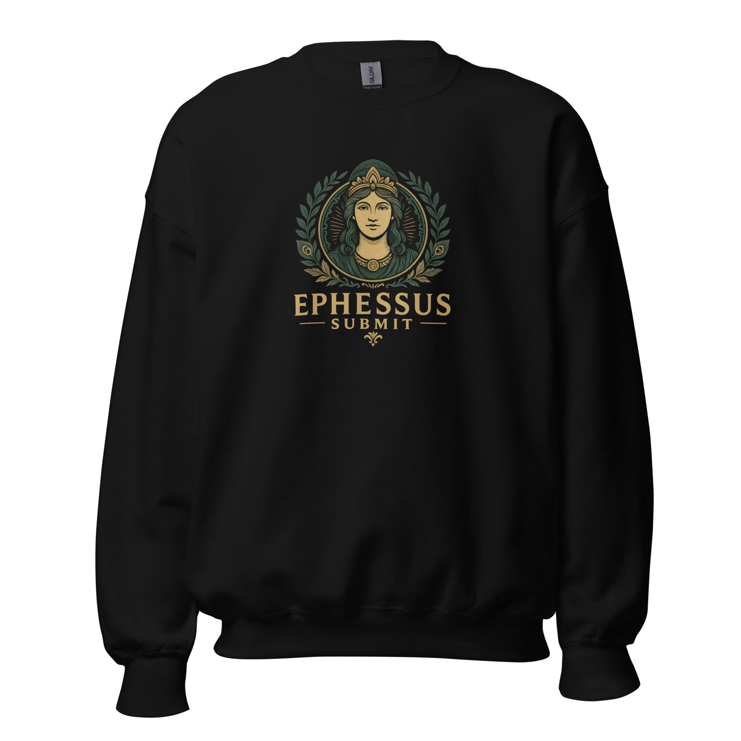 Front view of Black Ephessus Hera The Sovereign Queen Divine Feminine Sweatshirt by Enlight Me Center