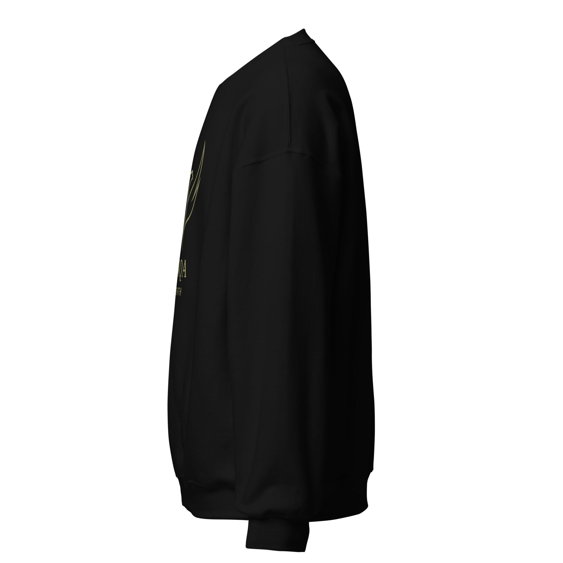 Side view of Black ANQA Rebirth Spiritual Sweatshirt by Enlight Me Center