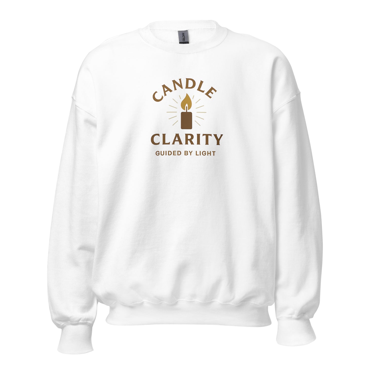 Front view of White Candle Clarity Spiritual Sweatshirt by Enlight Me Center