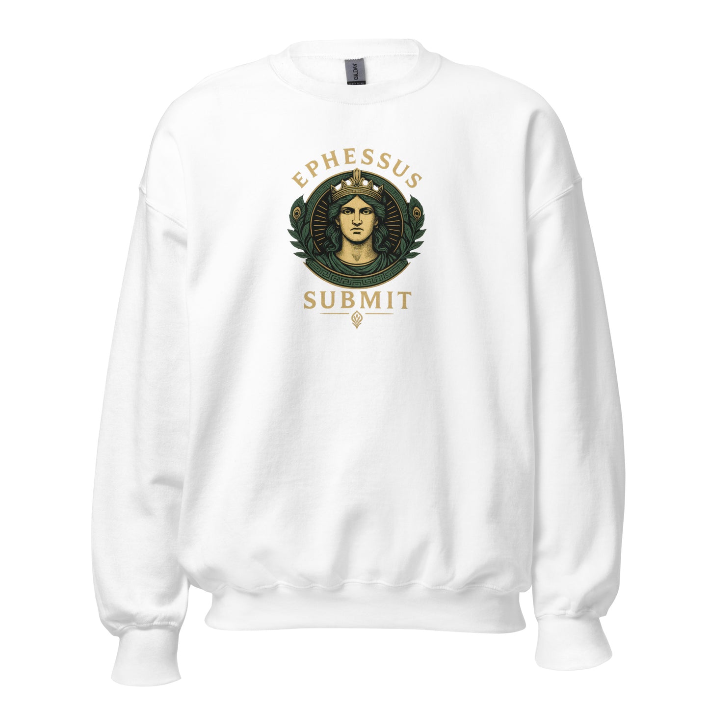 Front view of White Ephessus Hera The Sovereign Queen Divine Feminine Sweatshirt by Enlight Me Center