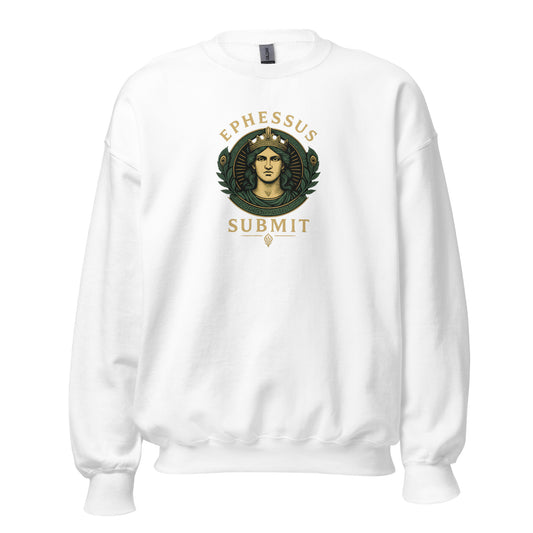 Front view of White Ephessus Hera The Sovereign Queen Divine Feminine Sweatshirt by Enlight Me Center