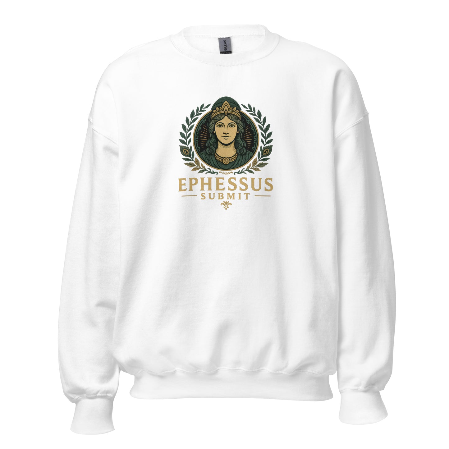 Front view of White Ephessus Hera The Sovereign Queen Divine Feminine Sweatshirt by Enlight Me Center
