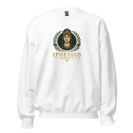 Front view of White Ephessus Hera The Sovereign Queen Divine Feminine Sweatshirt by Enlight Me Center