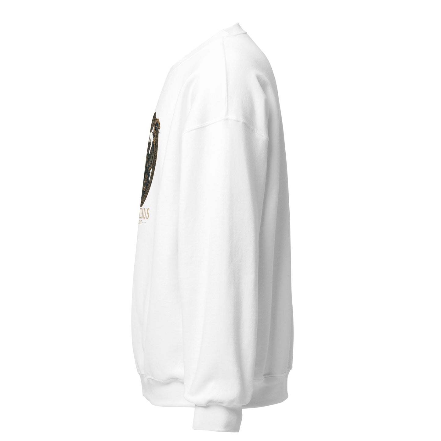 Side view of White Ephessus Poseidon The Storm Bringer Mythology Sweatshirt by Enlight Me Center