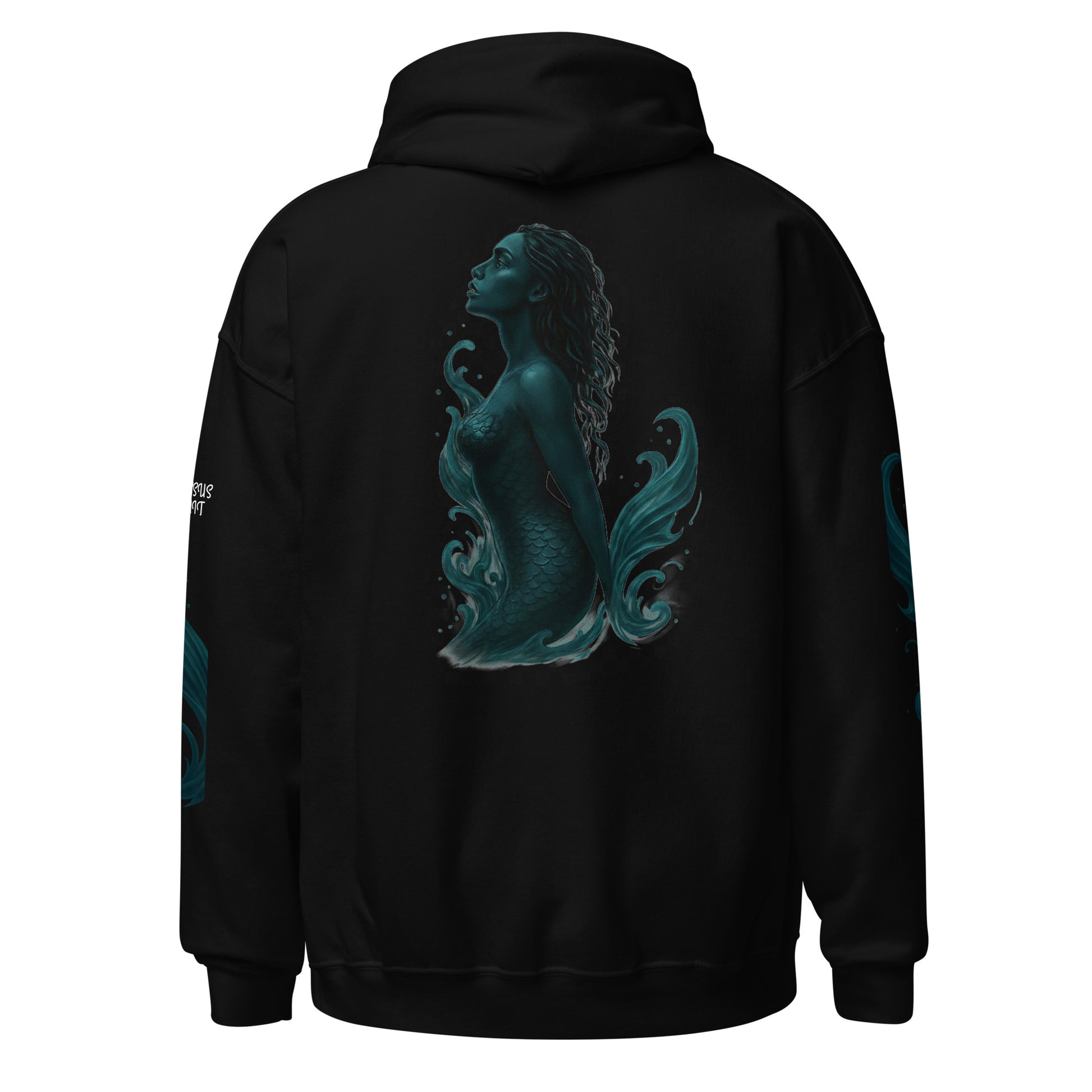 Back view of Black Ephessus Divine Feminine Mermaid Ocean Power Hoodie by Enlight Me Center