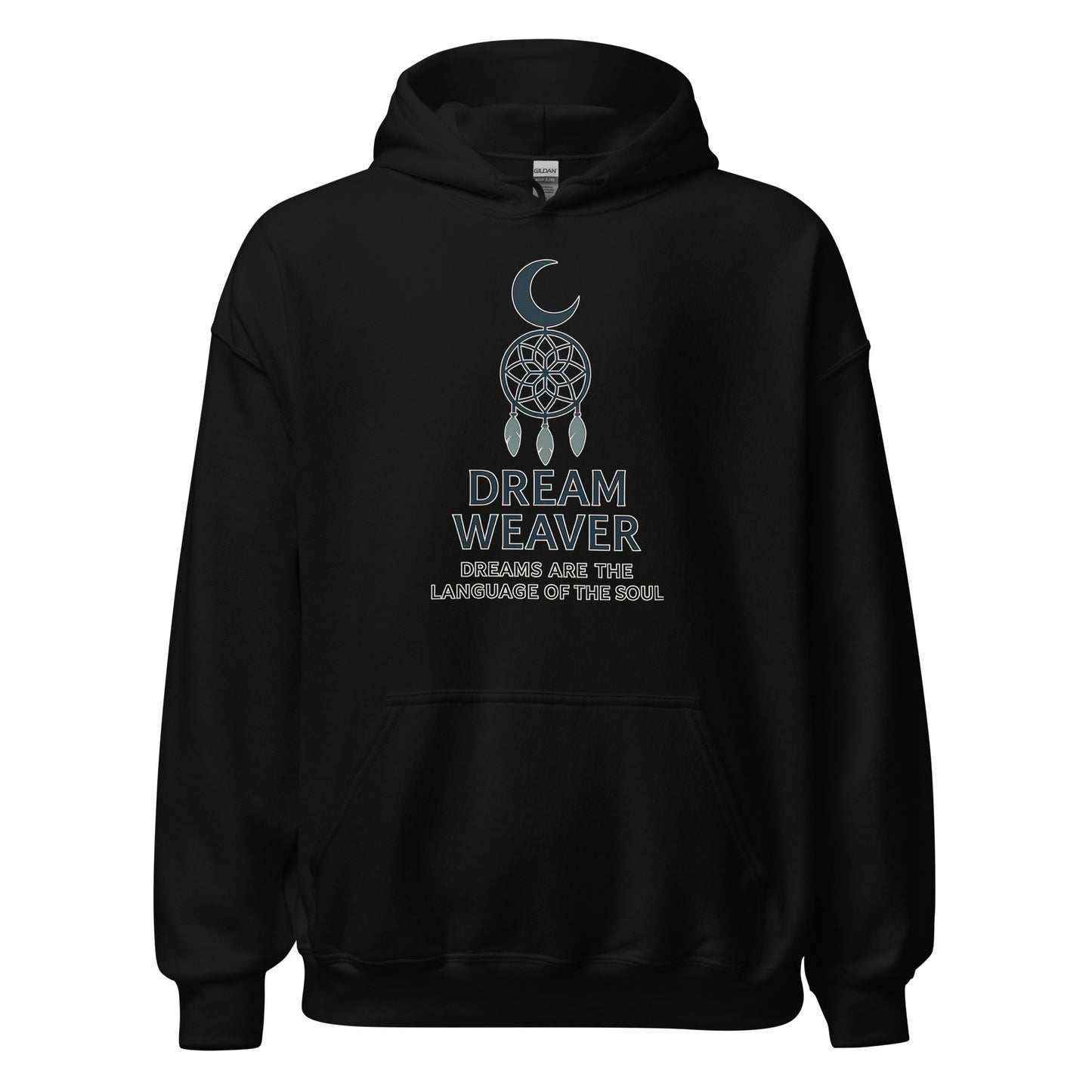 Front view of Black Dream Weaver Dreams Are the Language of the Soul Spiritual Spiritual Hoodie by Enlight Me Center