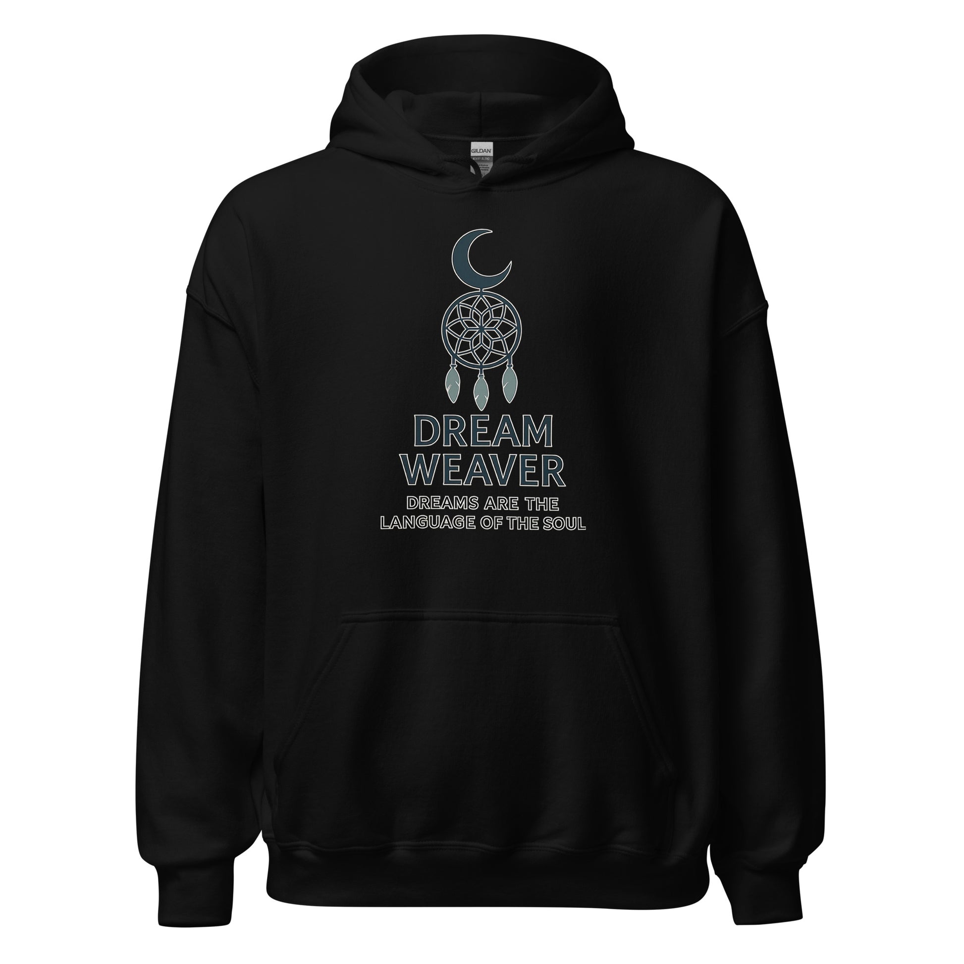 Front view of Black Dream Weaver Dreams Are the Language of the Soul Spiritual Spiritual Hoodie by Enlight Me Center