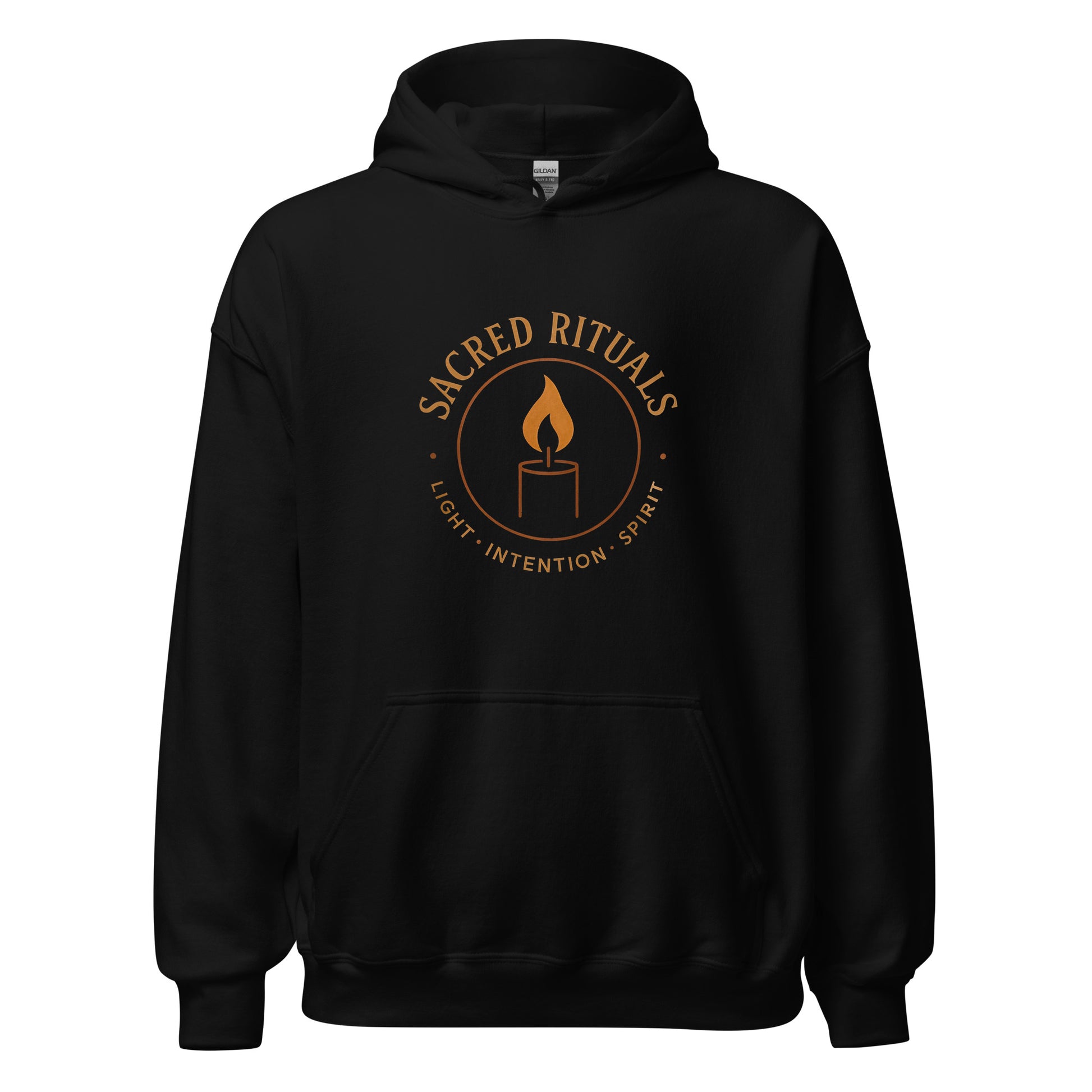 Front view of Black Sacred Rituals Spiritual Hoodie by Enlight Me Center