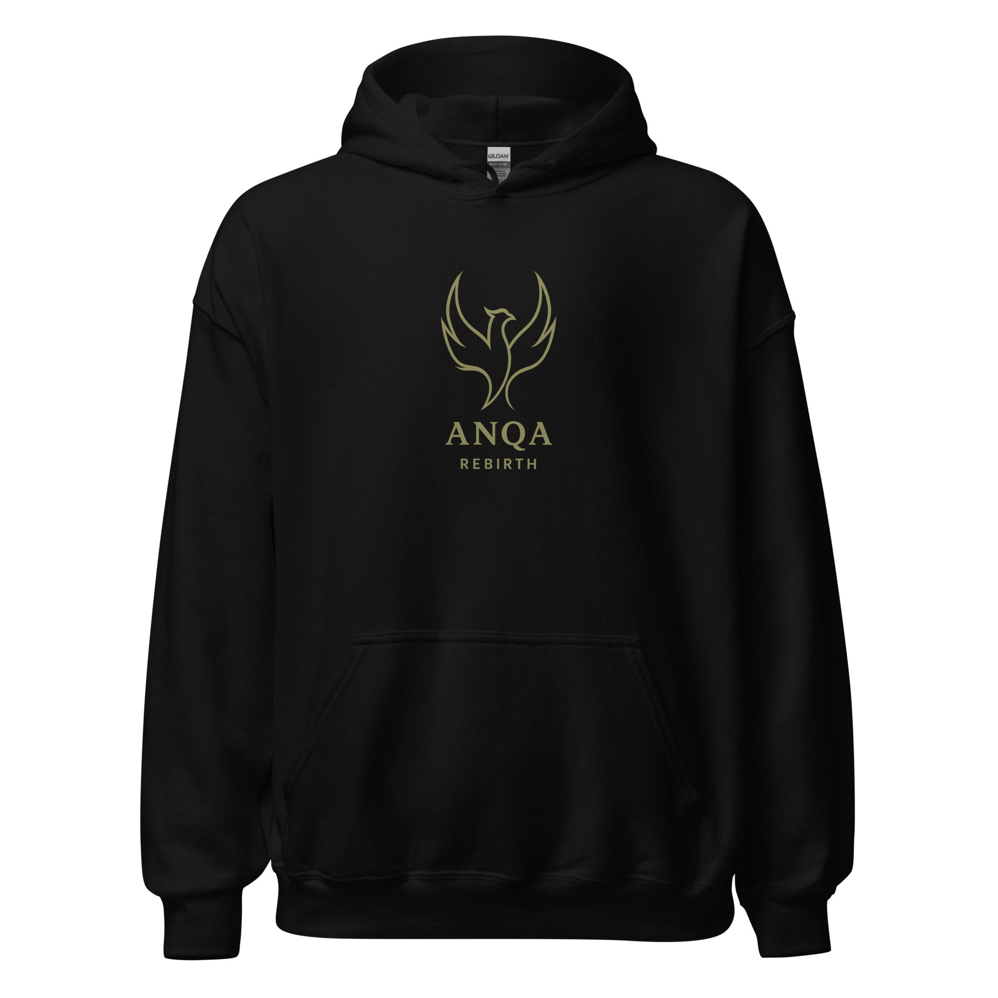 Front view of Black ANQA Rebirth Spiritual Transformation Spiritual Hoodie by Enlight Me Center