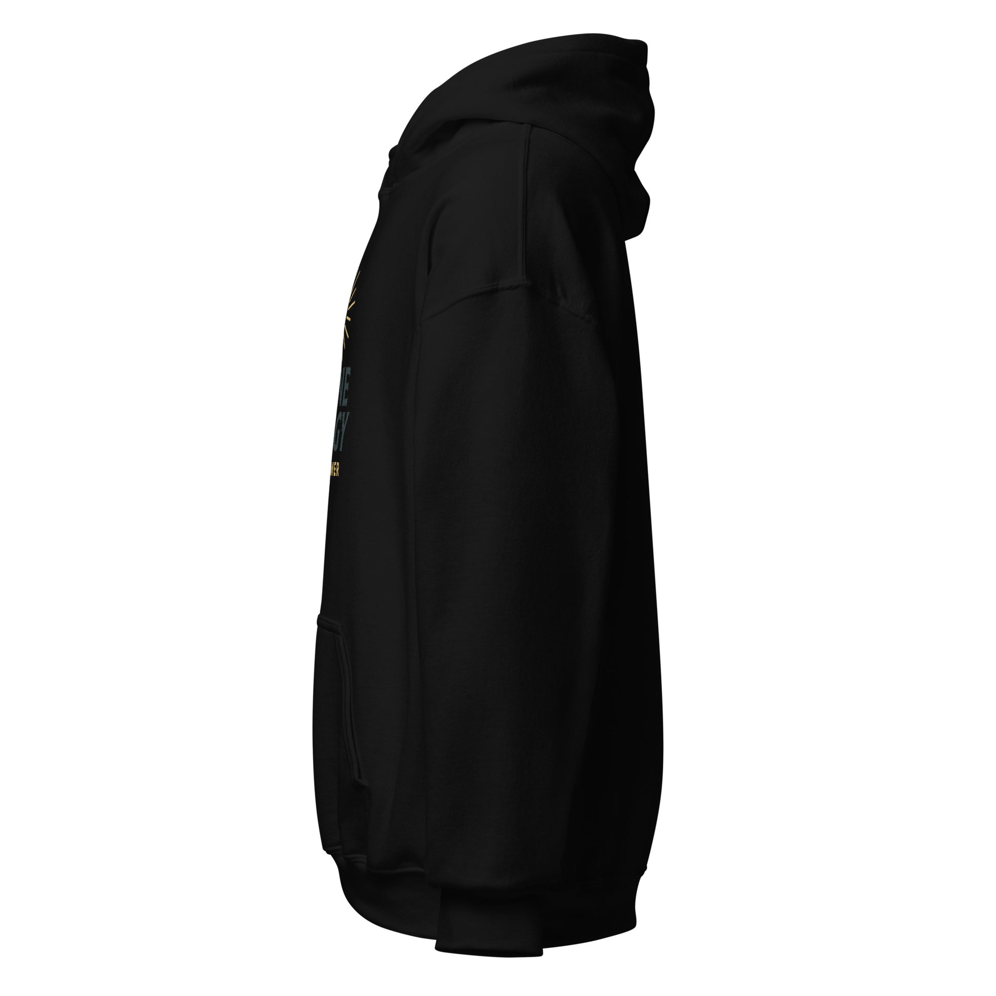 Side view of Black Divine Energy Spiritual Hoodie by Enlight Me Center