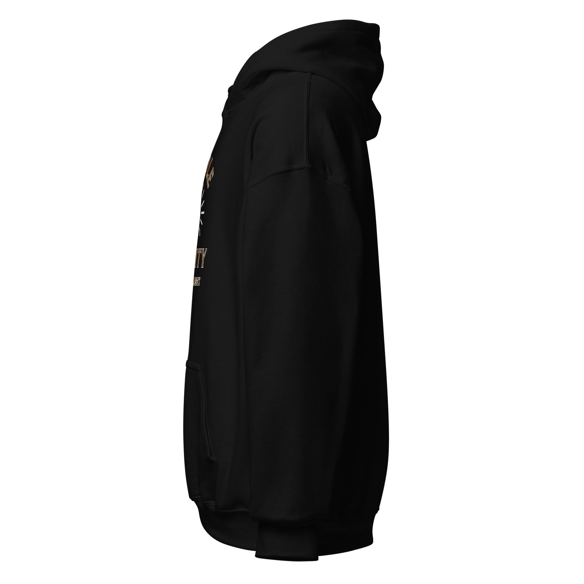 Side view of Black Candle Clarity Spiritual Hoodie by Enlight Me Center