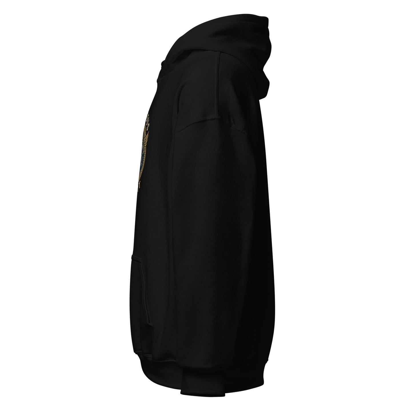 Side view of Black Ephessus Zeus The Thunder King Mythology Hoodie by Enlight Me Center