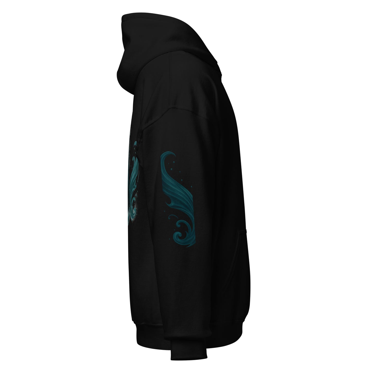 Side view of Black Ephessus Divine Feminine Mermaid Ocean Power Hoodie by Enlight Me Center